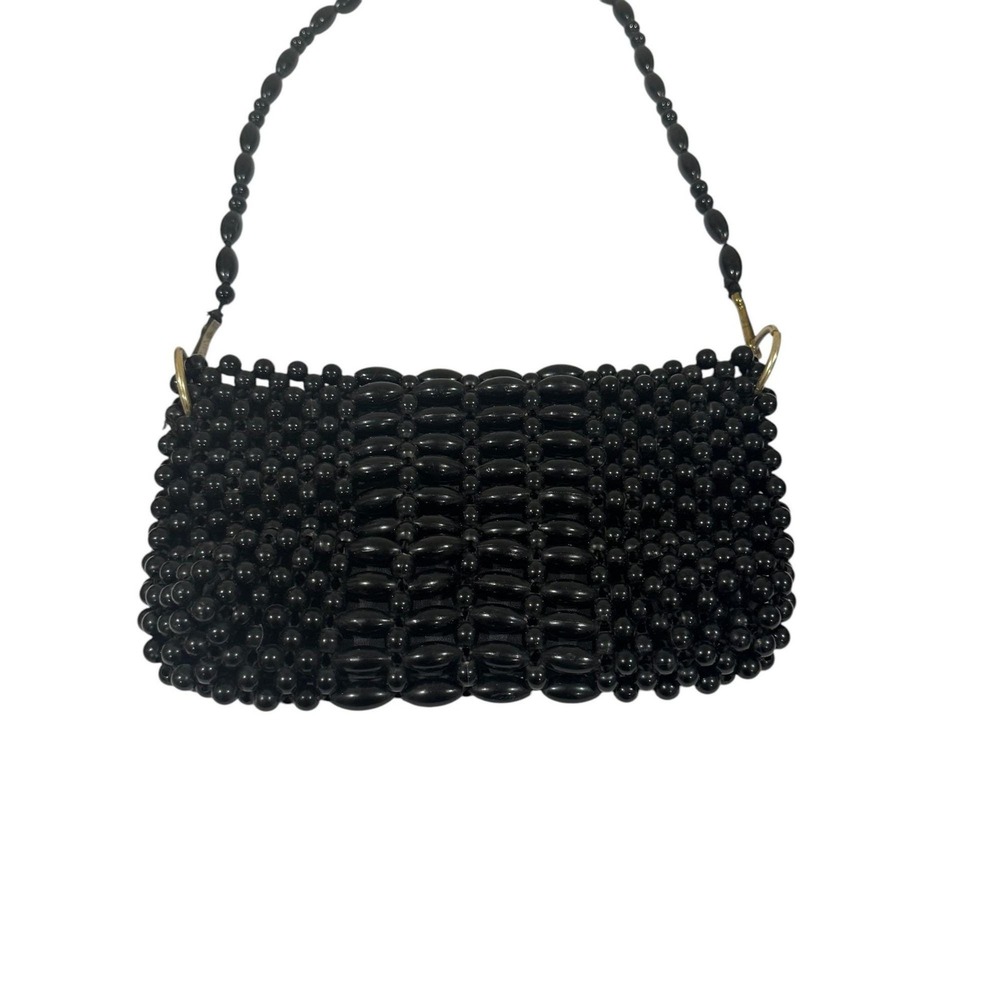 Chunky Black Beaded Vintage Handbag Made in Hong Kong - Picture 4 of 6